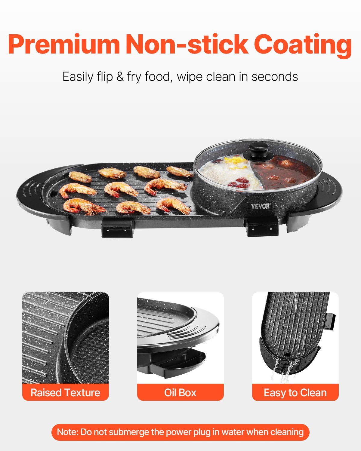 Powerful 2 in 1 Hot Pot Grill Electric Smokeless Cooker