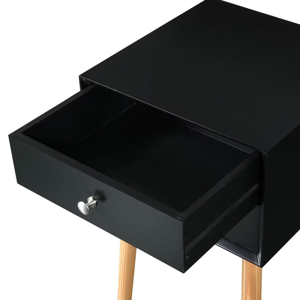 Modern Bedside Table with 2 Drawers & Solid Wood Legs Storage