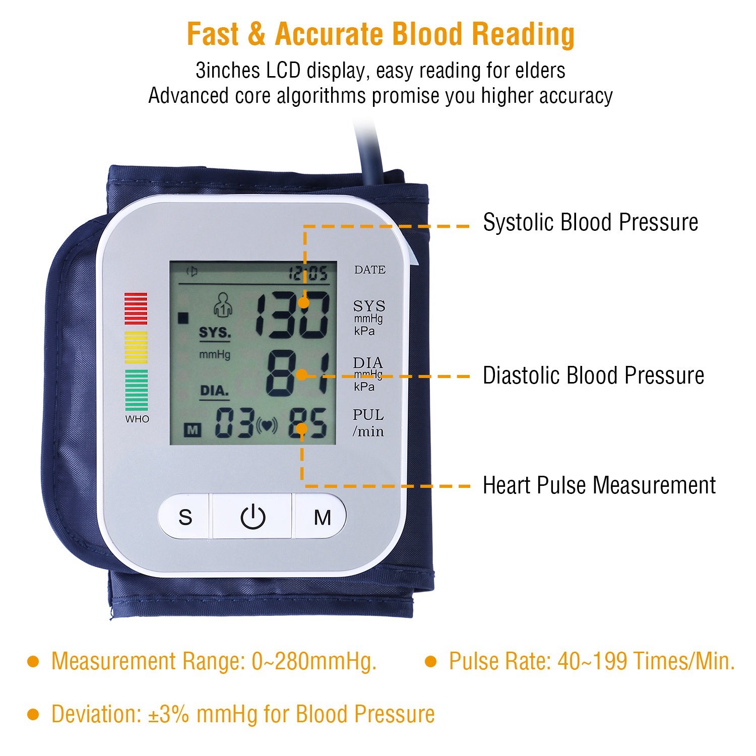 Digital Arm Blood Pressure Monitor LCD Voice BP Machine