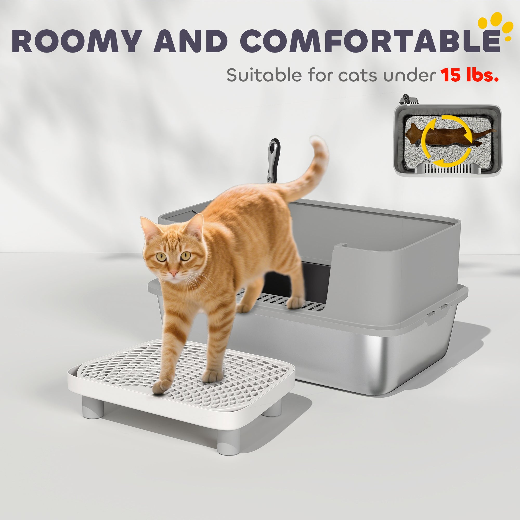 Premium Stainless Steel Cat Litter Box High Sides with Scoop