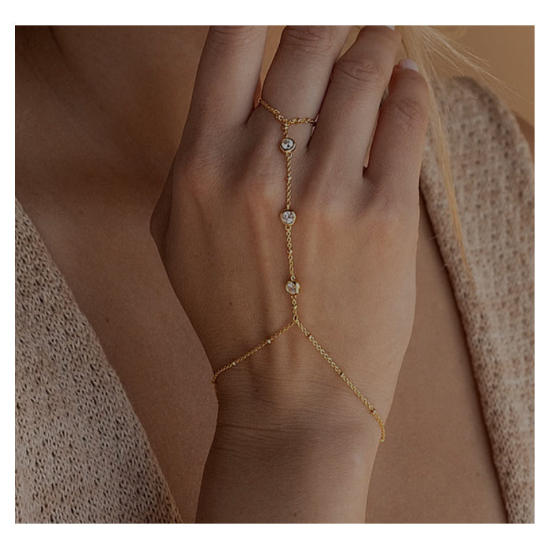 Trendy Gold Hand Chain Bracelet Dainty Ring Boho Jewelry