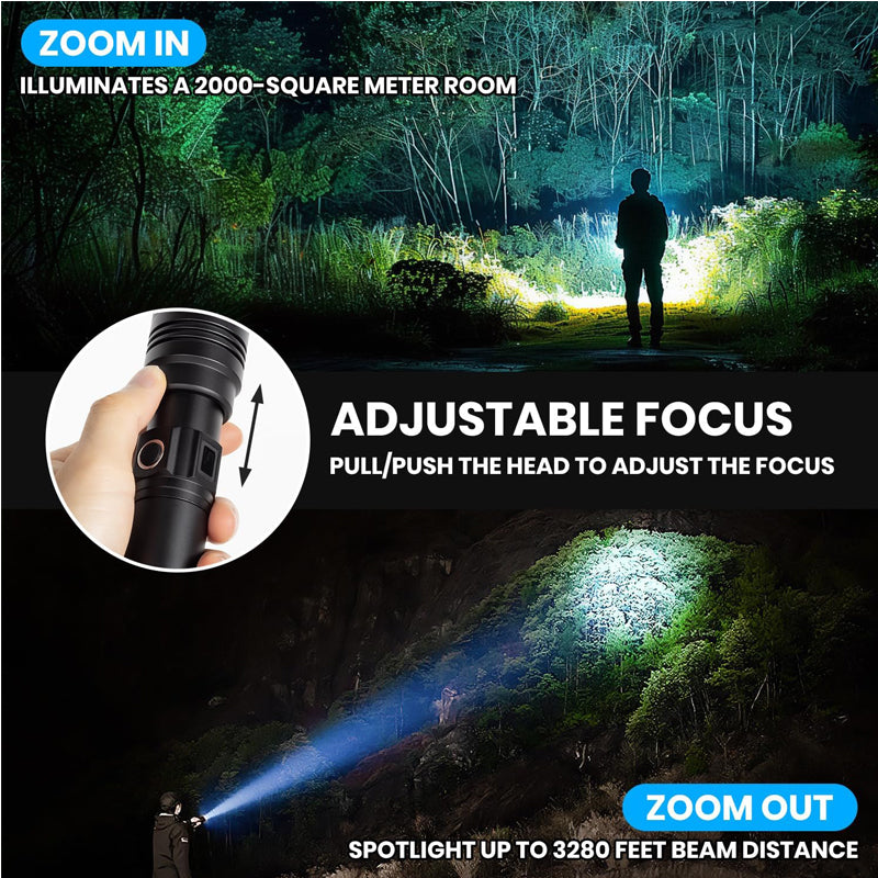 Ultra Powerful Rechargeable Flashlight 50000LM Zoom Waterproof