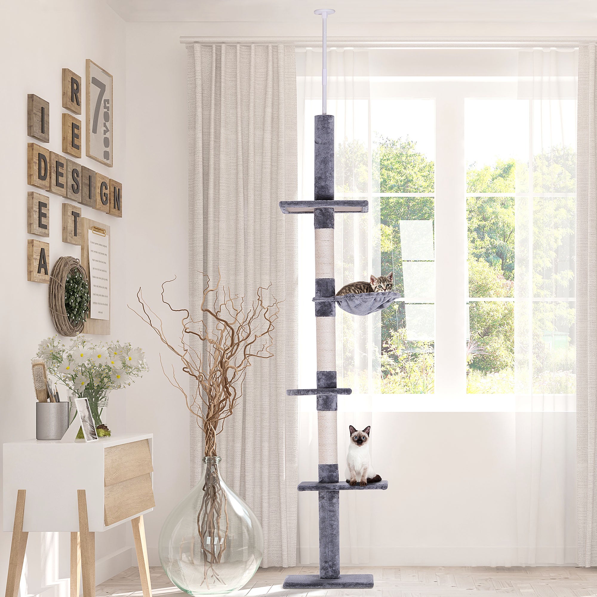 Premium Adjustable Floor to Ceiling Cat Tree with Hammock
