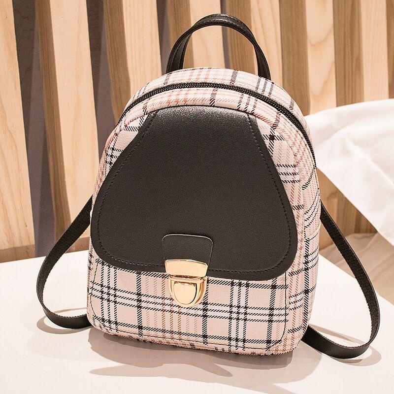 Ladies Check Lock Small Backpack One Shoulder Crossbody Handbag Coin Purse