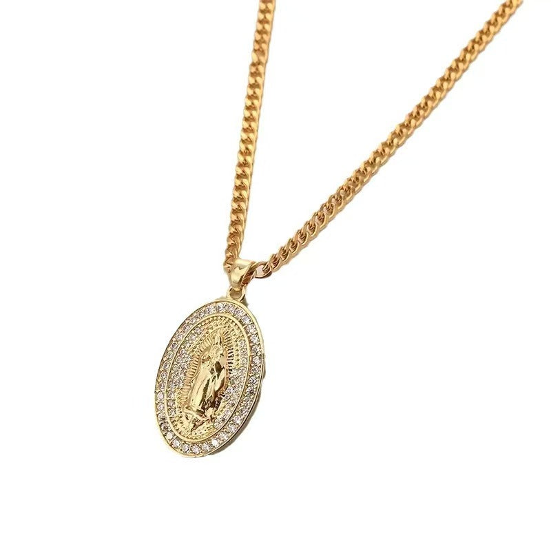 Vintage Virgin Mary Necklace Zircon Faith Pendant Gift