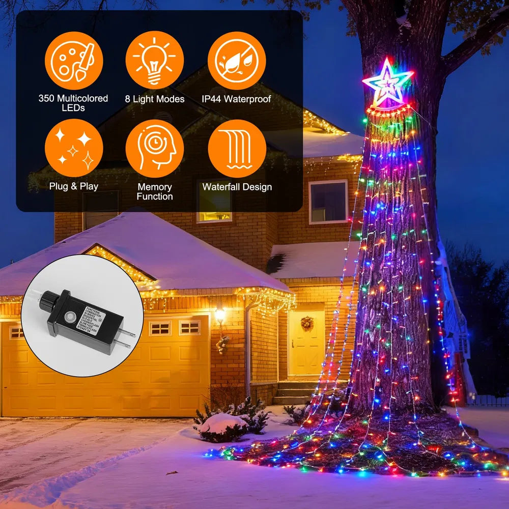 Bright Christmas Star String Lights Waterfall LED Outdoor Decor