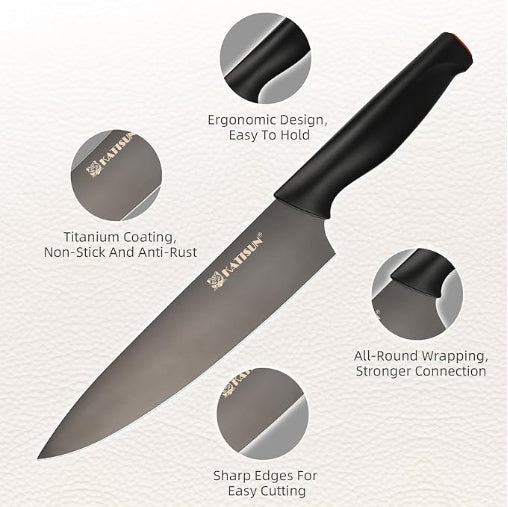 Black Titanium Stainless Steel Knife Block Set