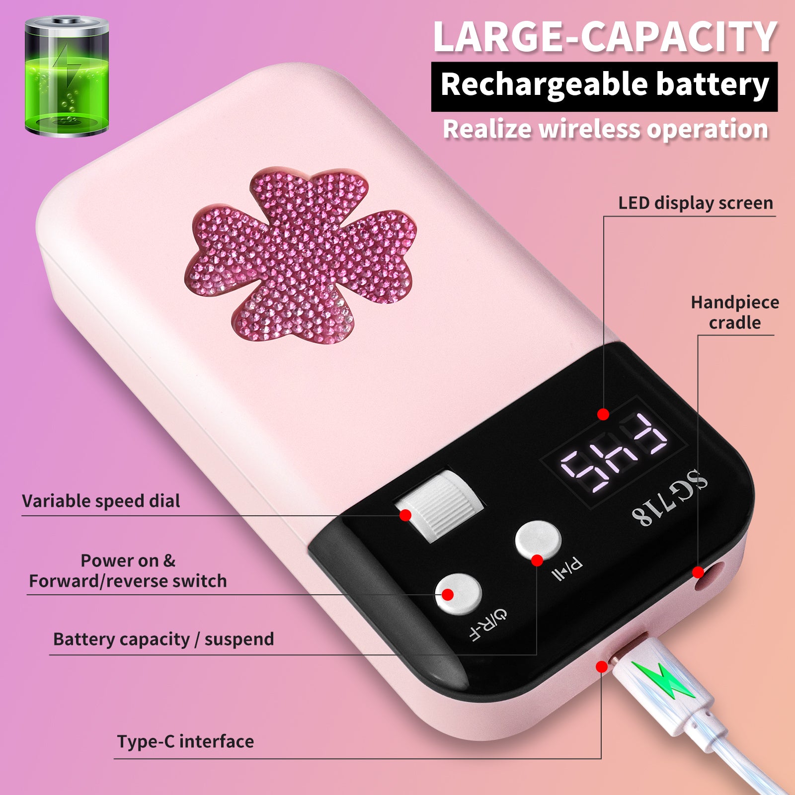 45000 RPM Rechargeable Electric Nail Drill
