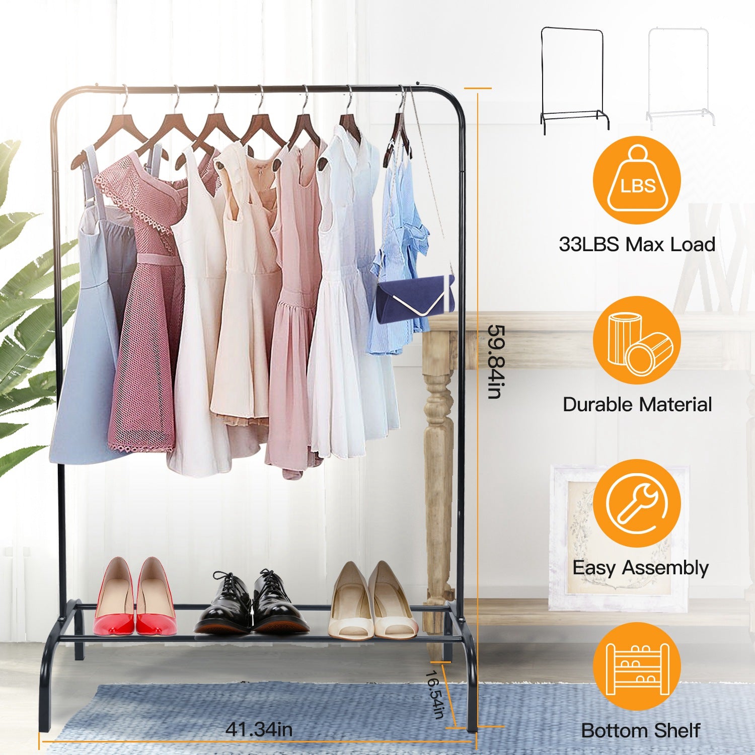 Heavy Duty Garment Rack with Shelf Freestanding Clothes Organizer