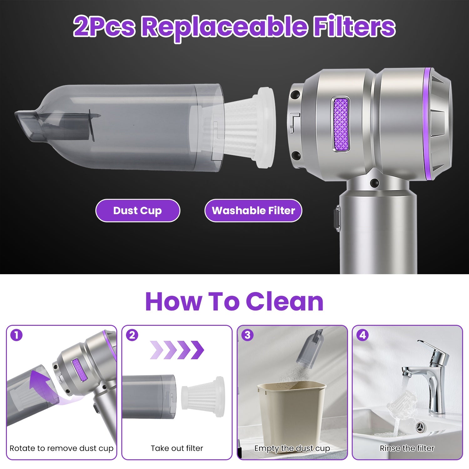 16000PA Handheld Car Vacuum Cleaner Cordless 4 in 1