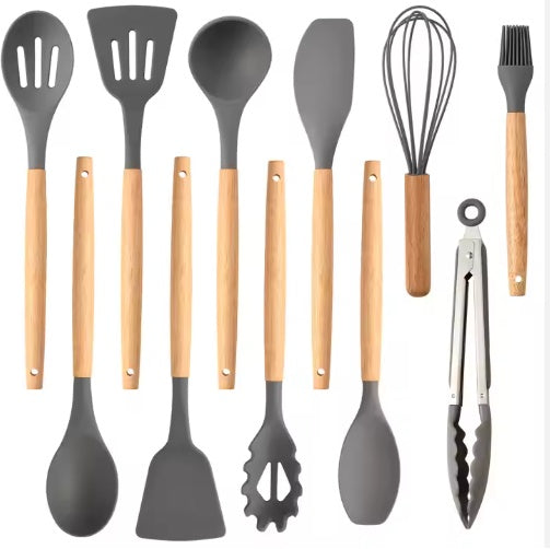 12-Piece Non-Stick Silicone Kitchen Utensil Set Gray