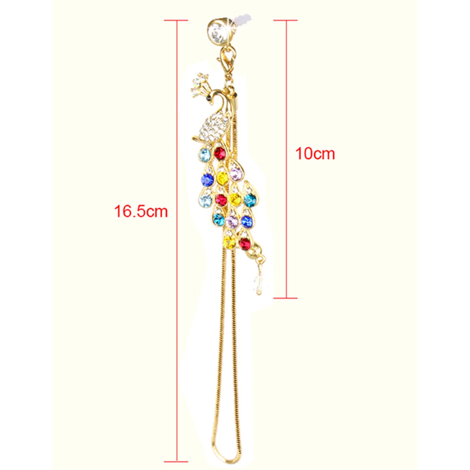Crystal Diamond Peacock Phone Dust Cap 3.5mm Jack Pendant