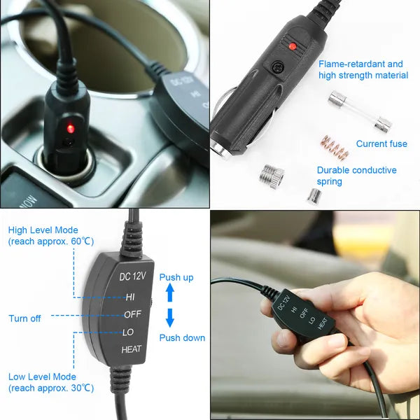 12V Heated Car Seat Cushion with Adjustable Temperature Control