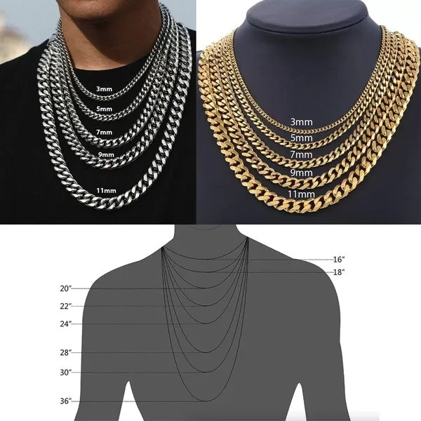 Premium Cuban Link Chain Necklace Gold Silver Unisex Jewelry