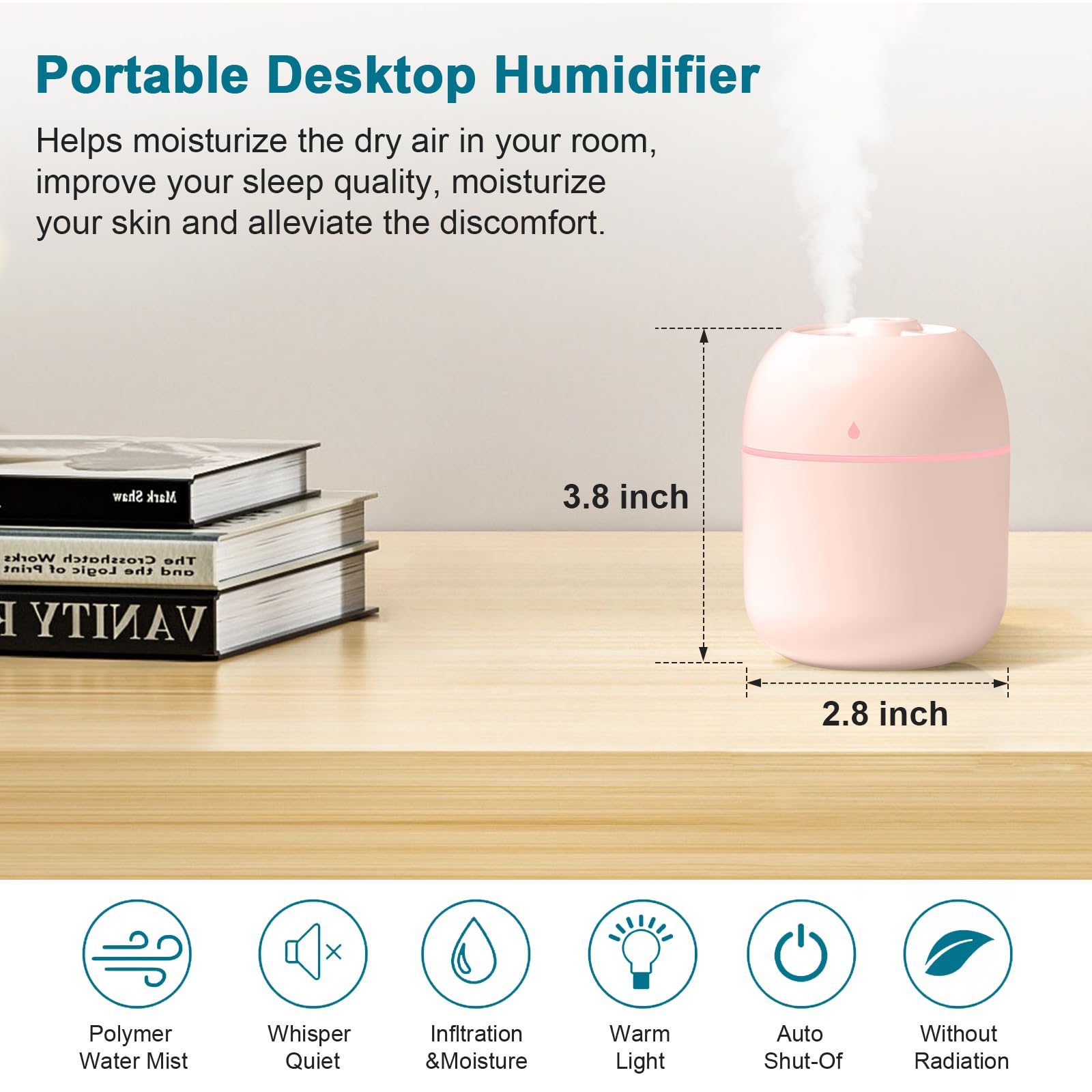 Portable Mini Humidifier 220ml USB Cool Mist Diffuser
