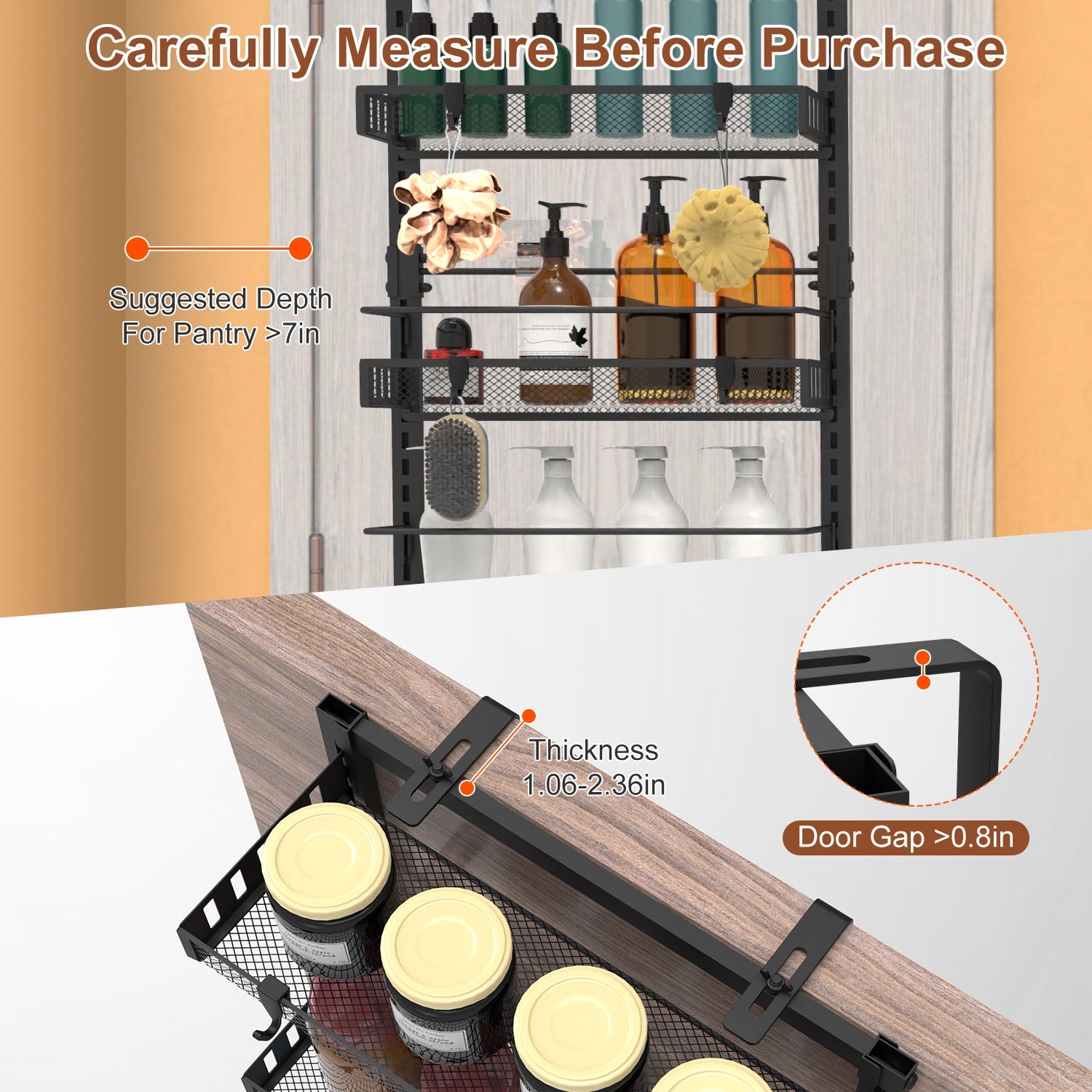 Over Door Pantry Organizer 6 Tier Carbon Steel Storage Rack