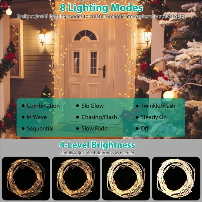 Beautiful Birch Flower Wreath LED Lights Timer Waterproof Decor
