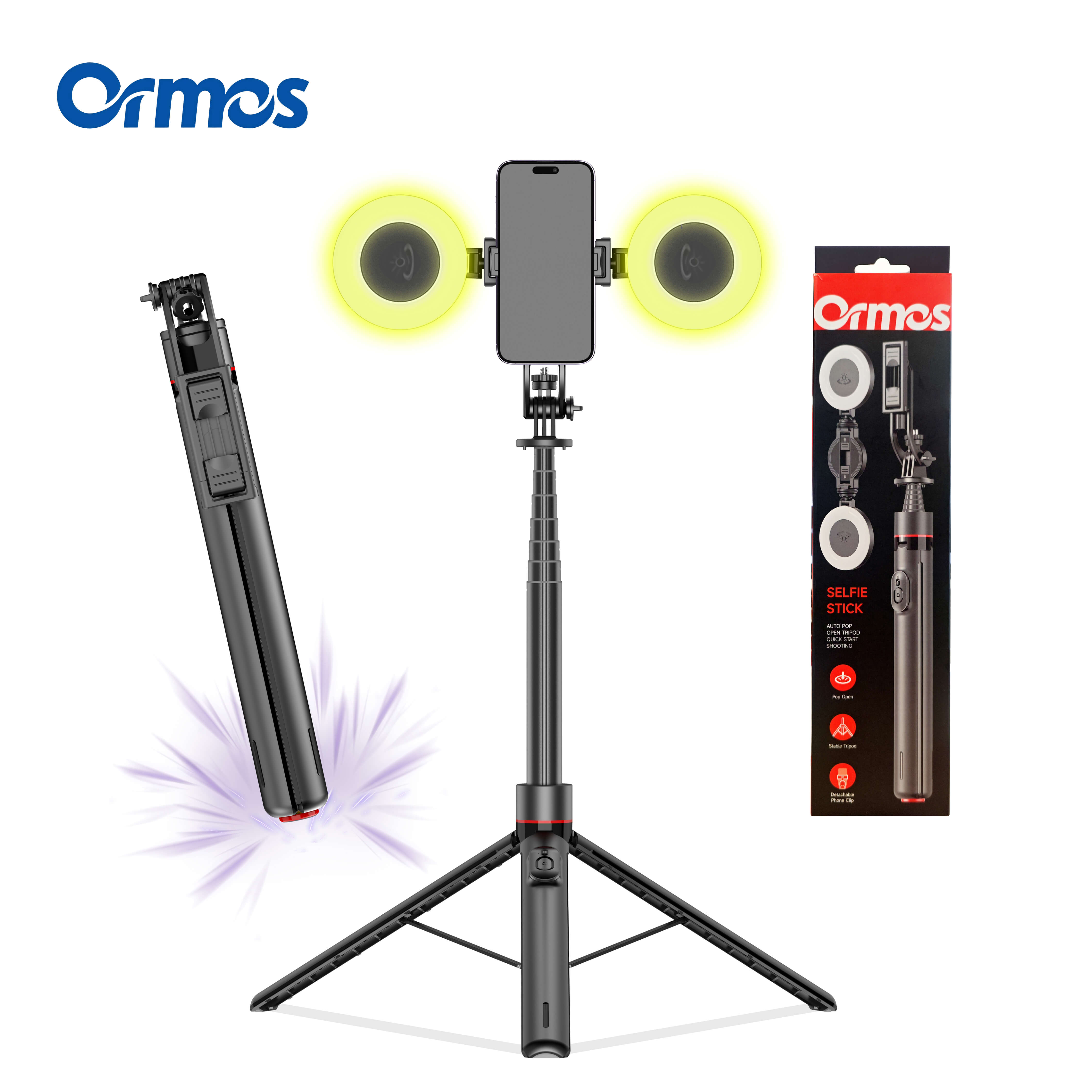 Selfie Stick Tripod with Fill Light Remote Extendable Phone Stand