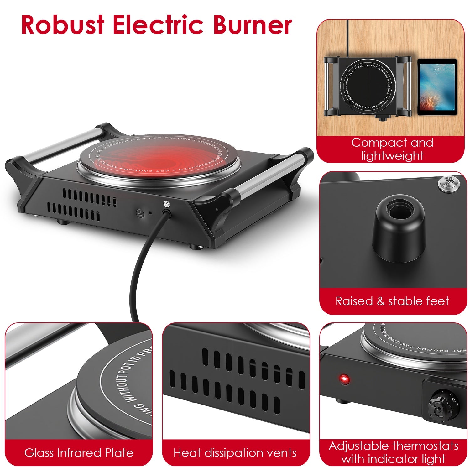Portable Electric Hot Plate Single Burner 1000W Fast Heating Stove
