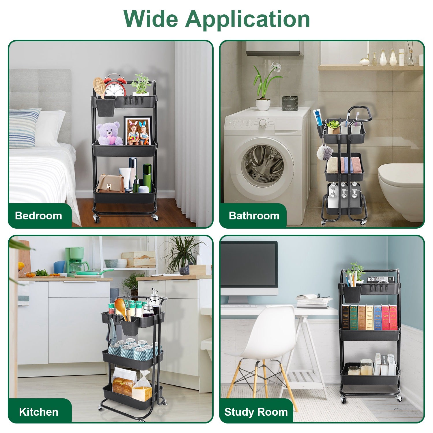 3 Tier Rolling Utility Cart with Mesh Baskets