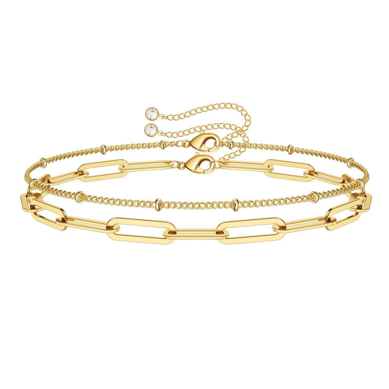 Luxury 14K Gold Layered Bracelet Evil Eye Charm Adjustable