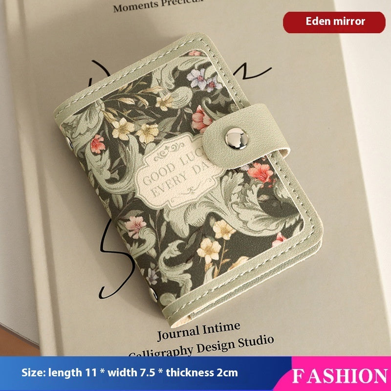 Women Retro Oil Painting Flower Card Holder Large Capacity Wallet