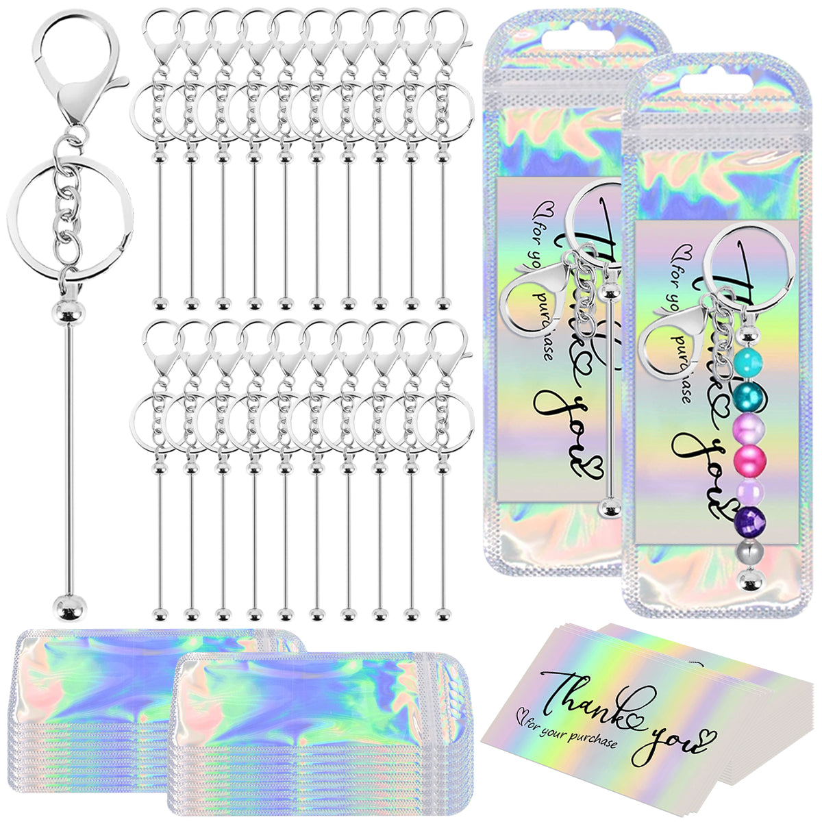Premium 60Pc Beadable Keychain Kit Metal DIY Craft Accessories