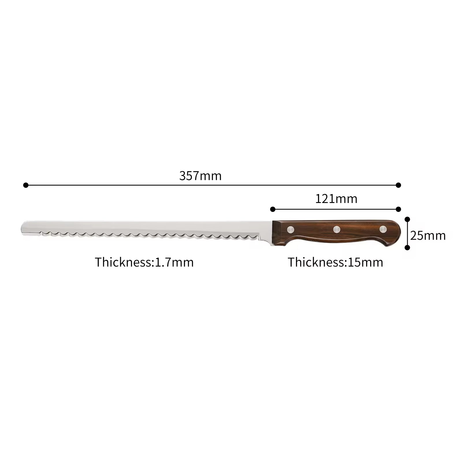 10-Inch Carbon Steel Bread Knife Wooden Handle Serrated Kitchen Tool