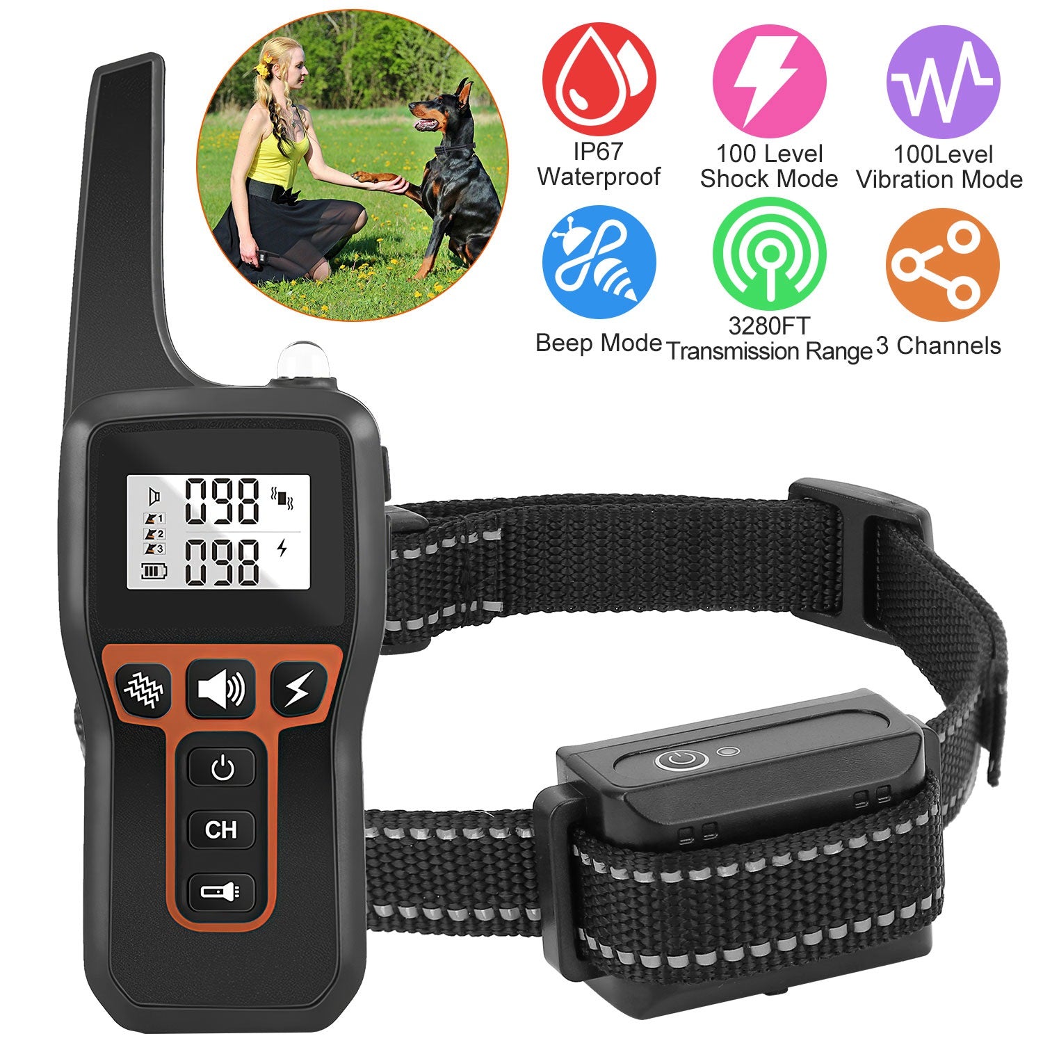 3280FT Dog Training Collar with Remote and Receiver Options