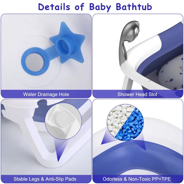 Collapsible Baby Bathtub with Thermometer Safe & Travel Friendly