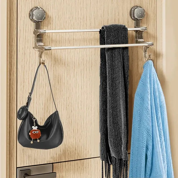 Suction Cup Double Bar Towel Rack Bathroom No Drill Storage