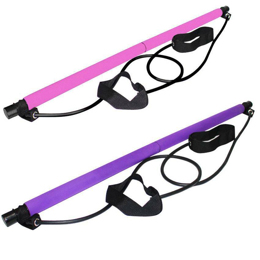Pilates Stick Home Fitness Kit with Foot Pedal Resistance Band Full Body Workout