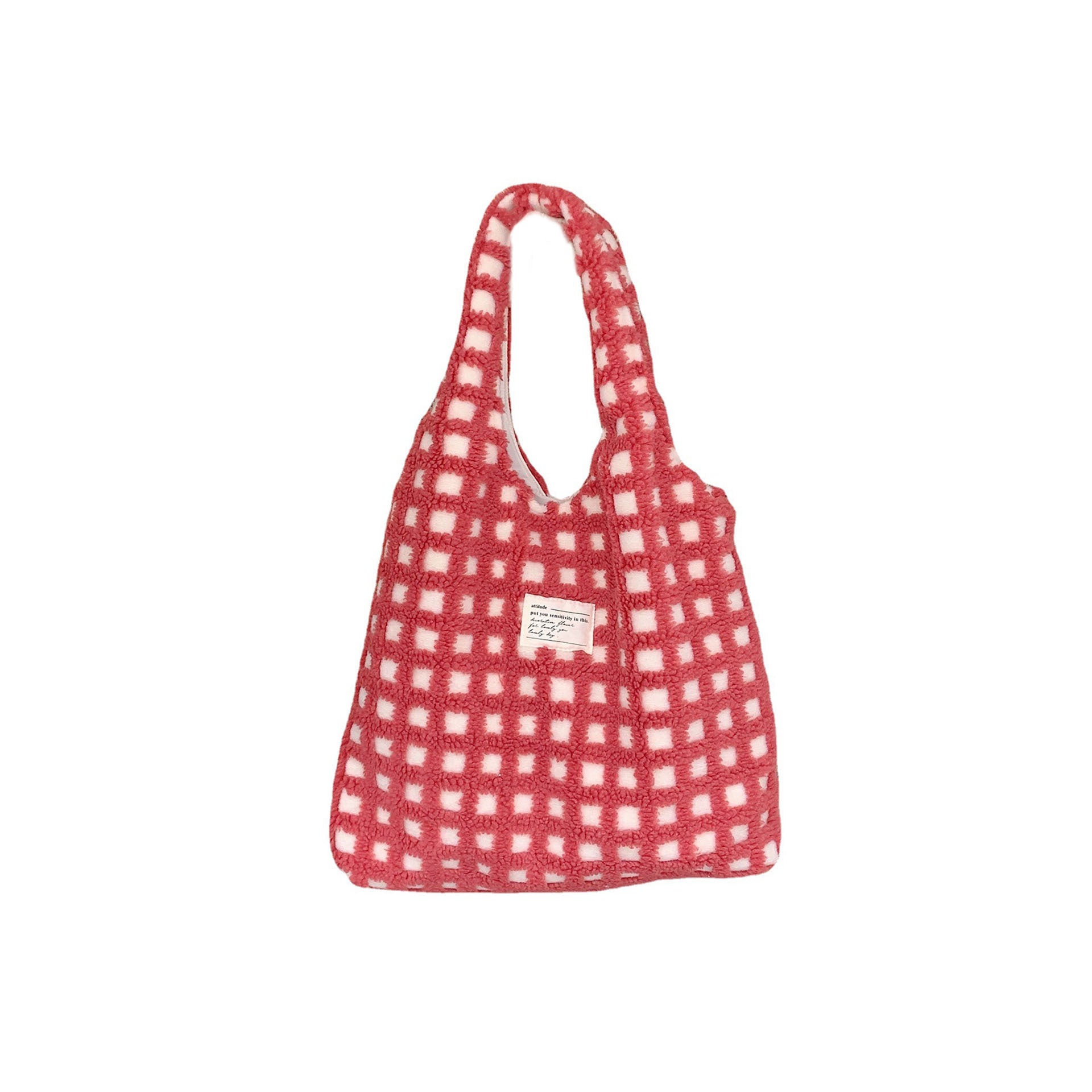 Large Capacity Waffle Flannel Tote Bag Minimalist Student Commute Style