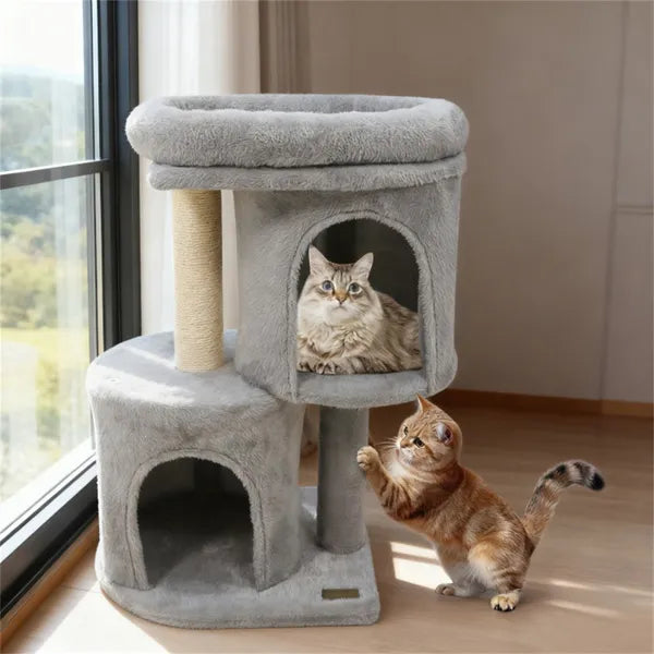 Compact Multi Level Cat Tree with Condos and Sisal Scratching Posts
