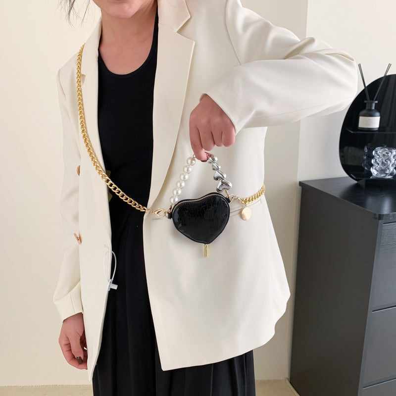 Mini Love Shape Pearl Handbag Cute Chain Shoulder Messenger Bag