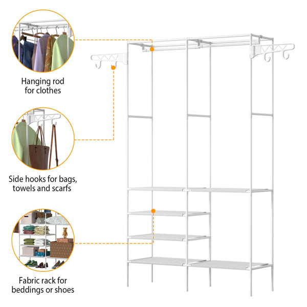 Heavy Duty Garment Rack with Shelves & Hooks Closet Organizer