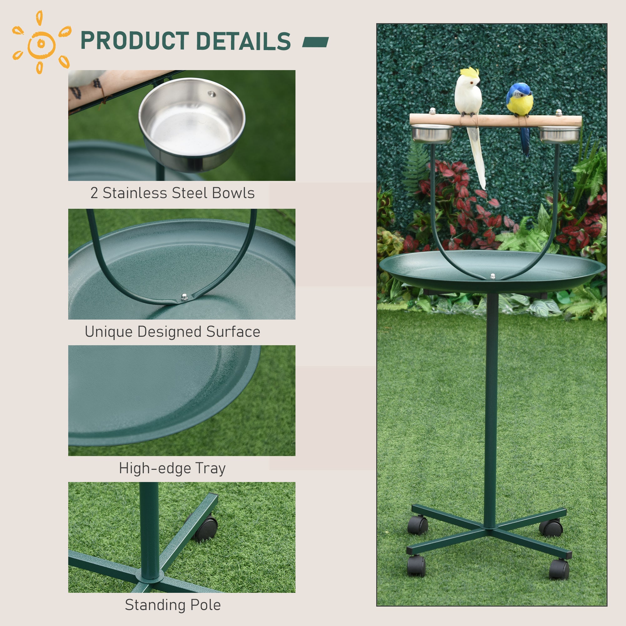 Premium Rolling Bird T Stand Training Perch Activity Play Stand