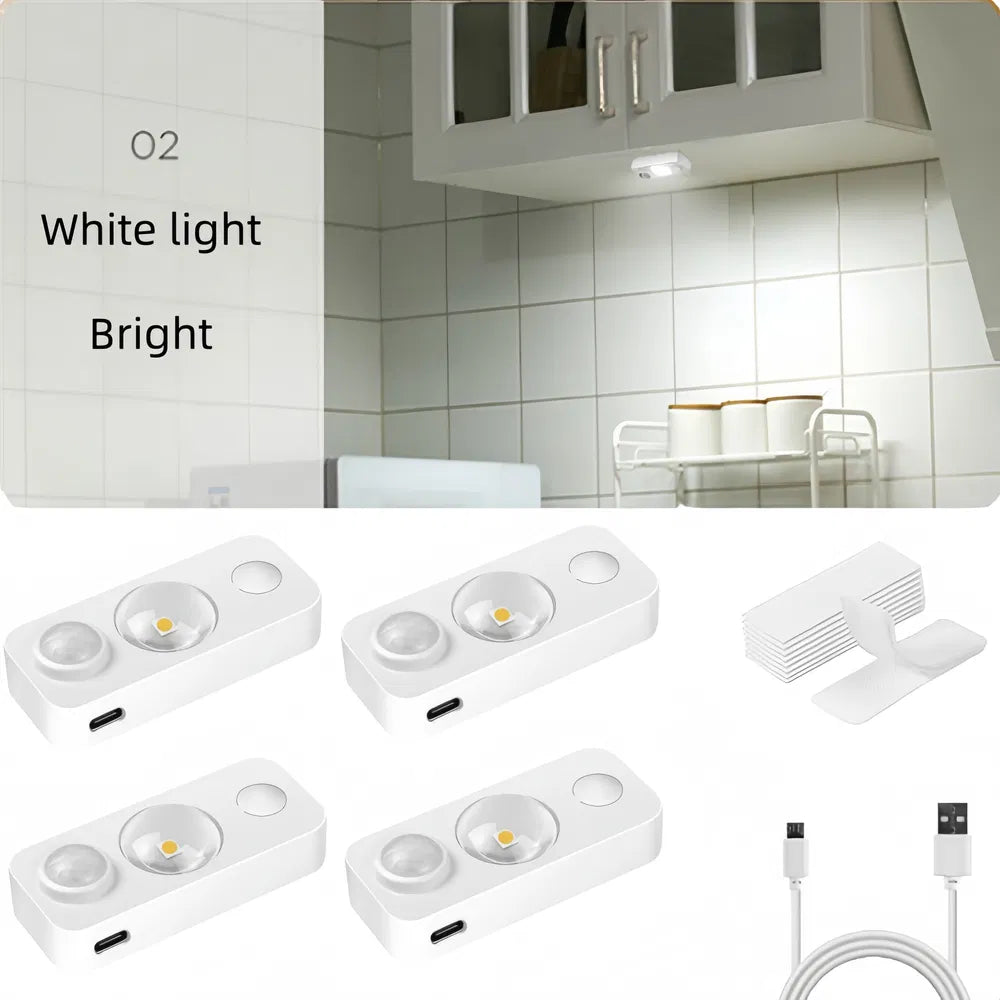 4PCS LED Motion Sensor Bulb USB Rechargeable Cabinet Night Lights