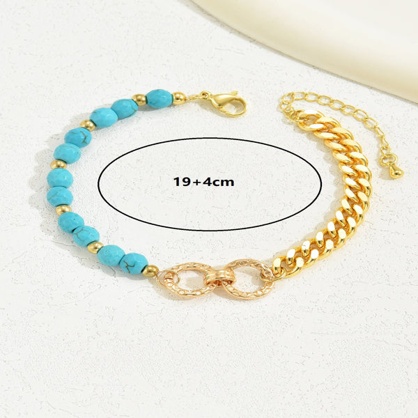 Luxury Turquoise Double Ring Bracelet Multi Chain Beaded Set
