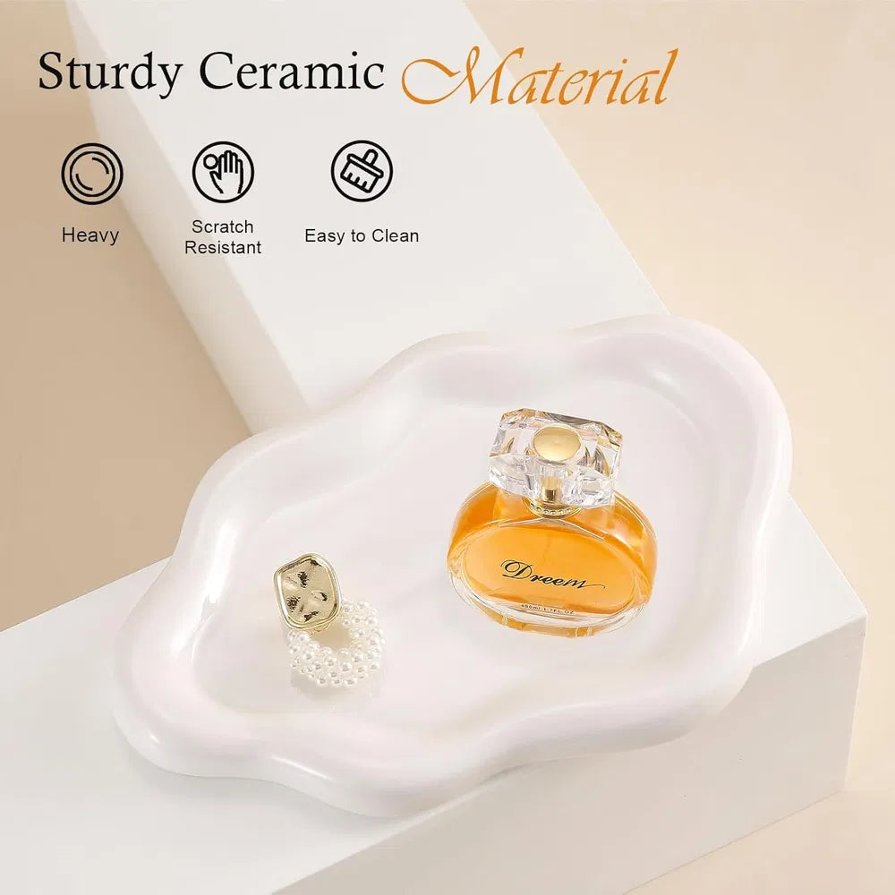 Ceramic Jewelry Tray Cloud Design for Rings and Accessories