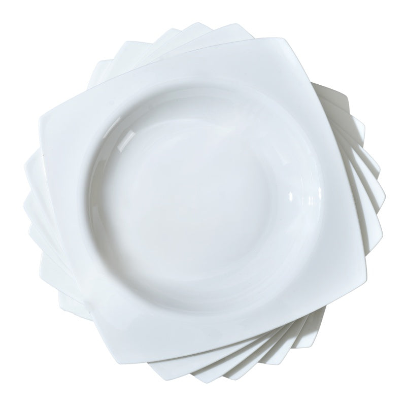6-Piece White Bone China Square Soup Plates