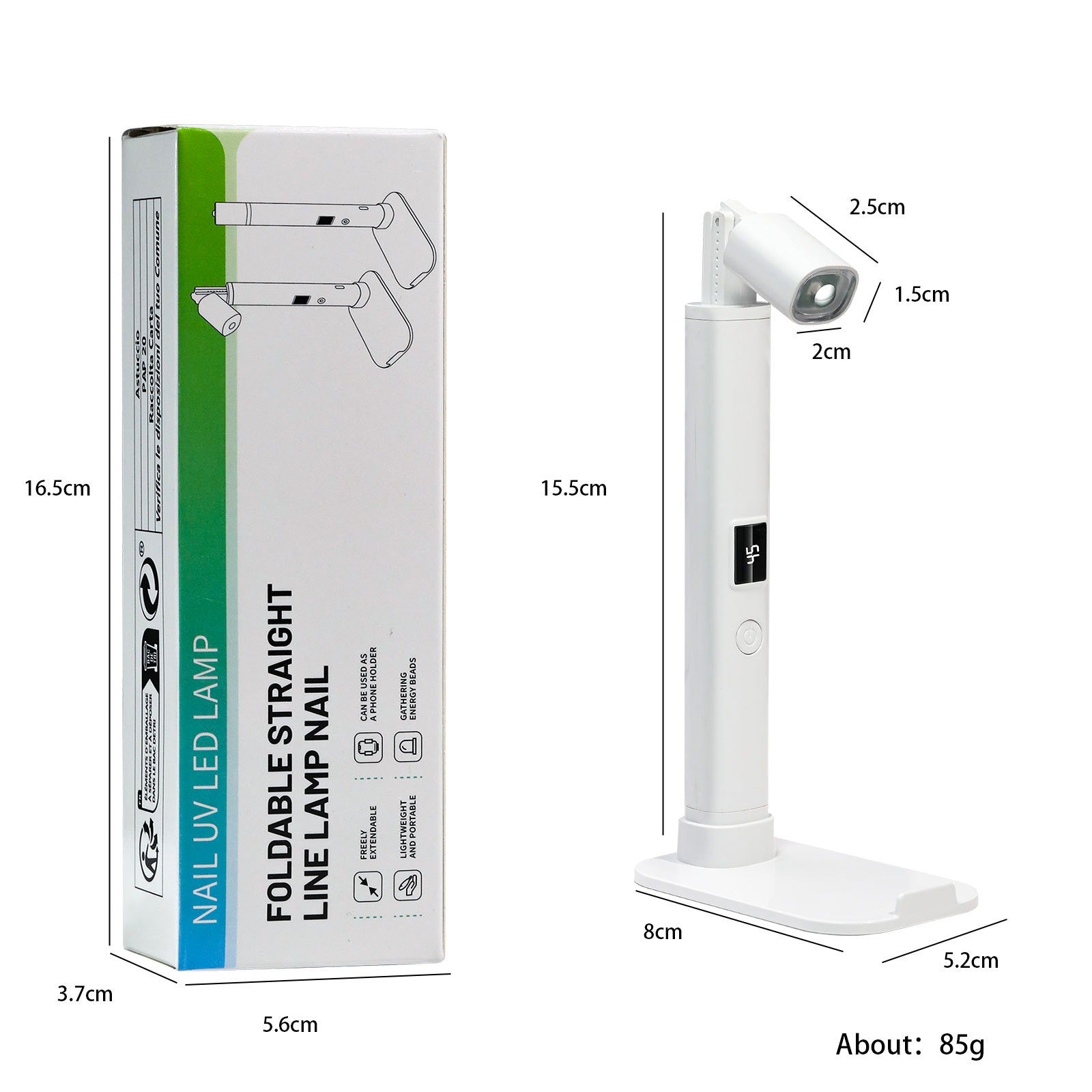 Portable Mini Handheld UV LED Nail Lamp with Foldable Stand White