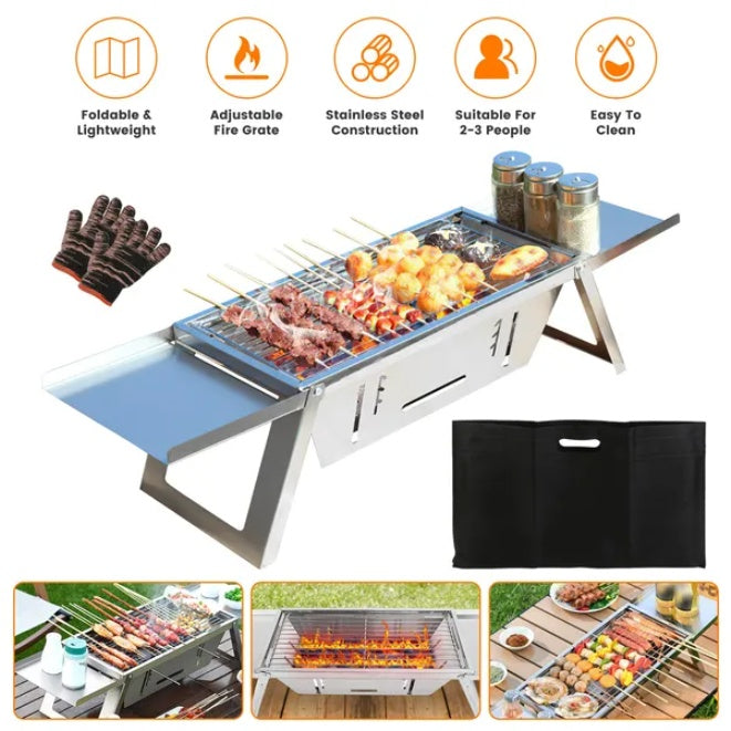 3 In 1 Foldable Charcoal Grill Portable BBQ Cooker