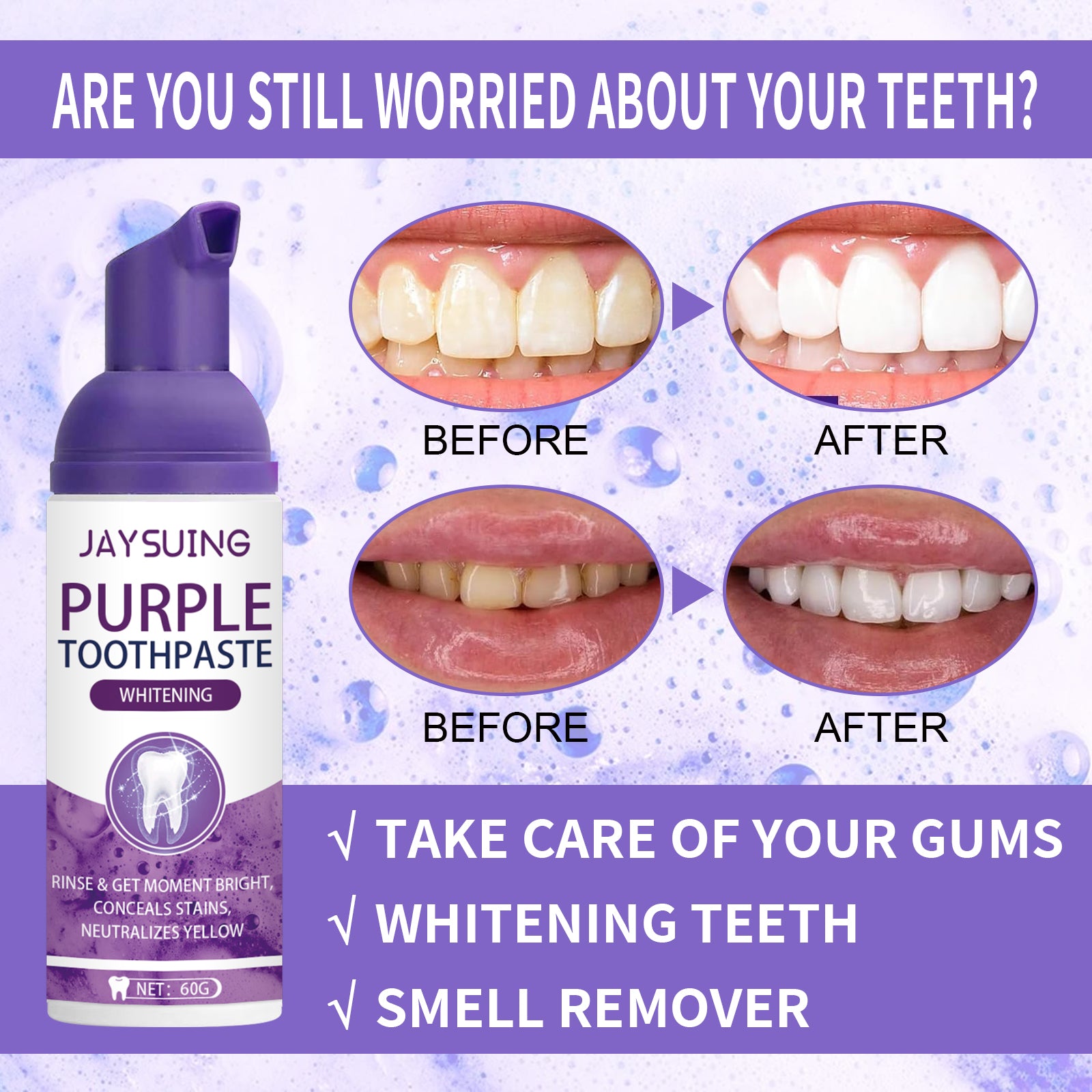 Purple Tooth Whitening Toothpaste for Stain Removal & Fresh Breath