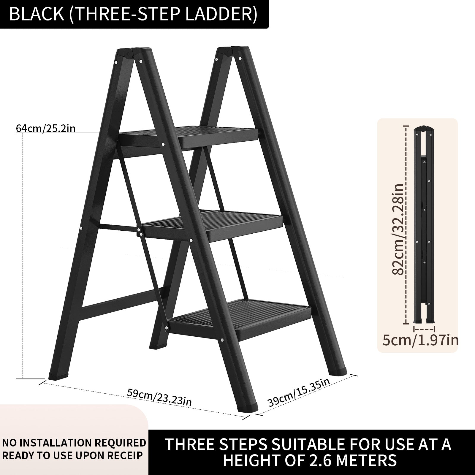 Foldable Step Ladder Safety Stable Space-Saving Design