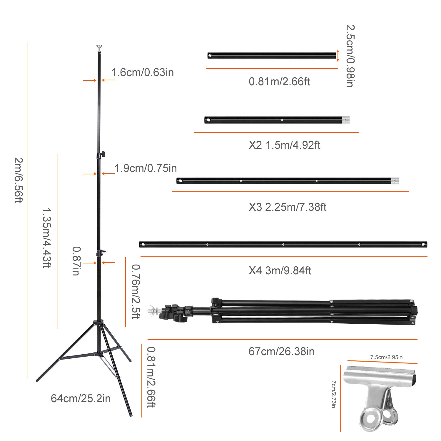 Adjustable Backdrop Stand 10ft Photography Support Kit