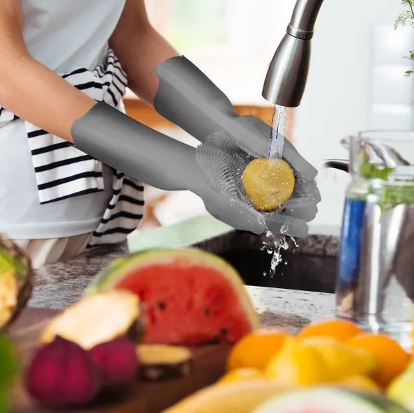 Silicone Cleaning Gloves with Scrubber for Kitchen & Pets