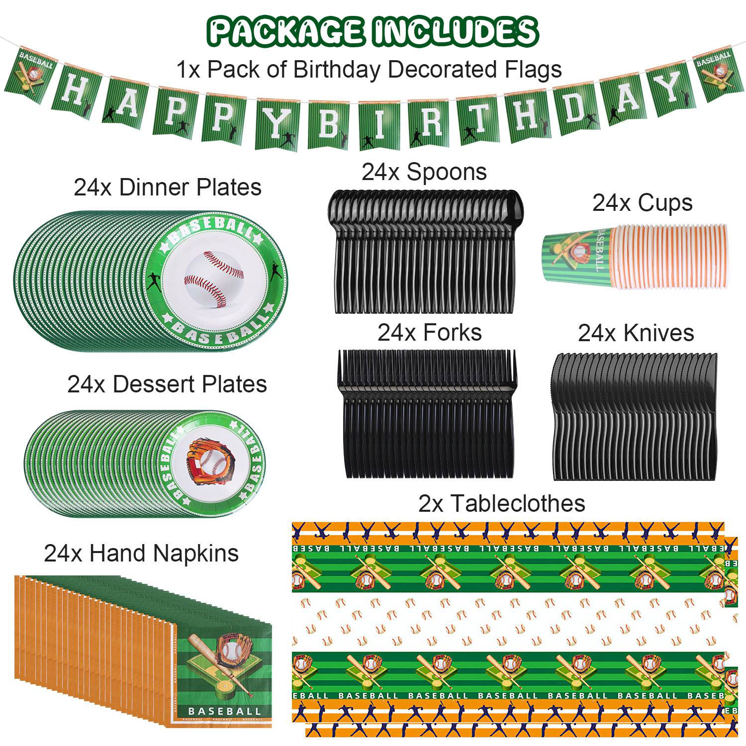 171Pcs Baseball Party Supplies Kit Disposable Tableware Set for 24