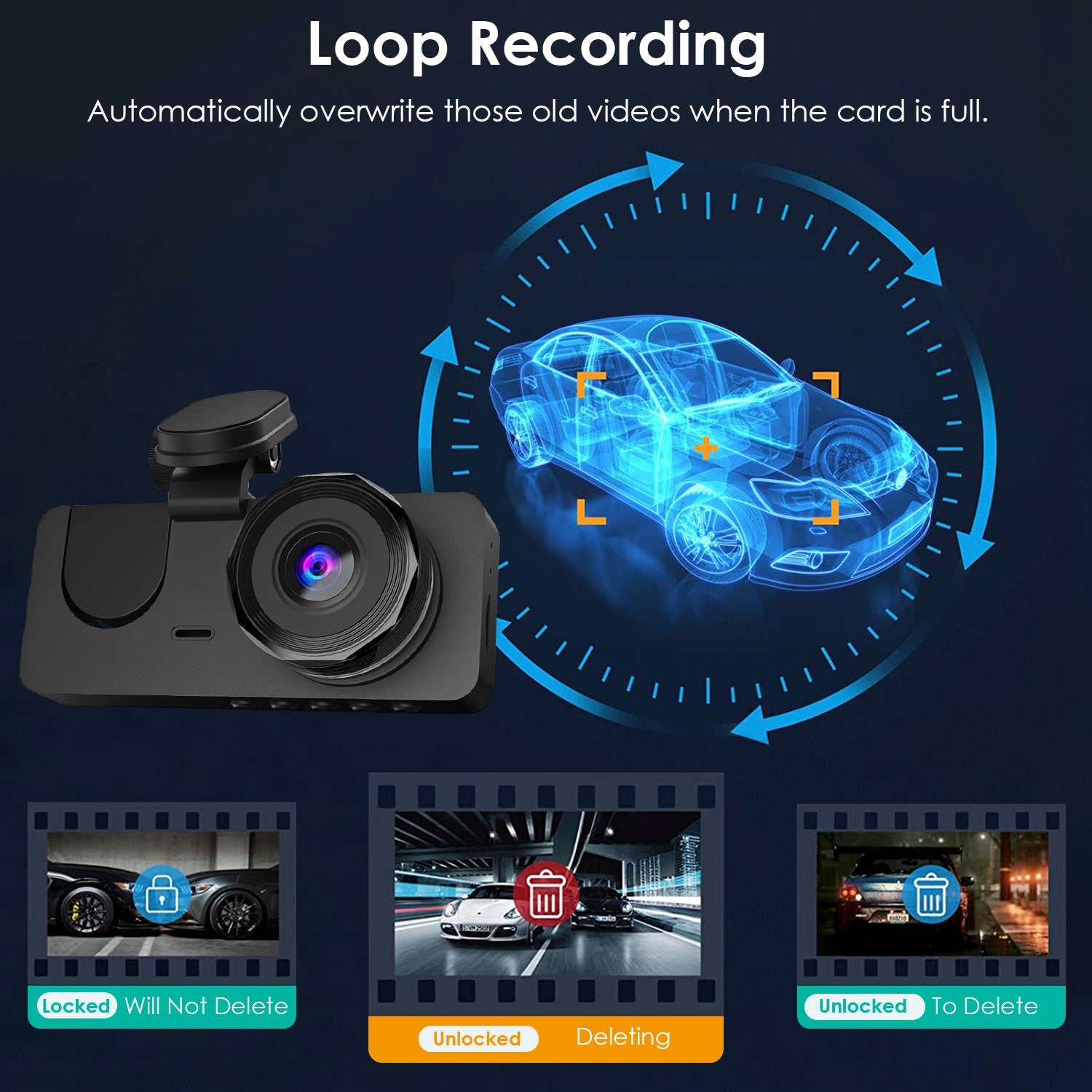 3 Channel Car Camera 1080P Dash Cam with 32GB Card