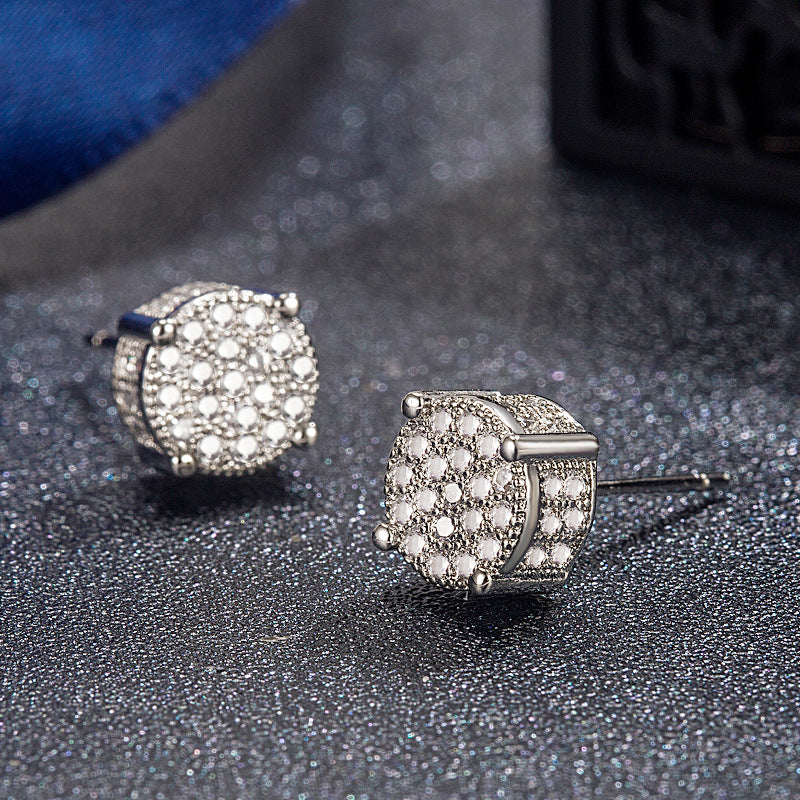 Hip Hop Zircon Stud Earrings Bling 4 Prong Unisex Jewelry